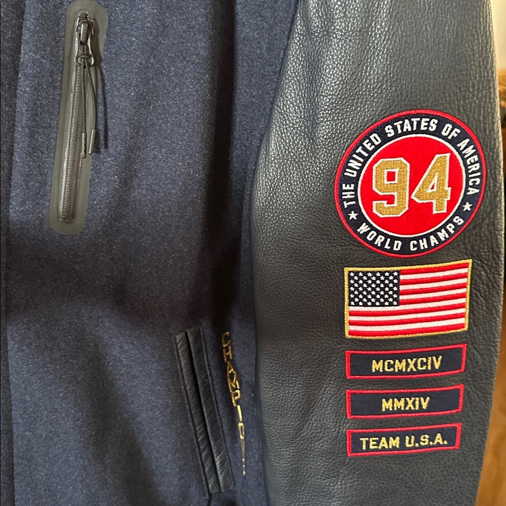 Nike Air Men's USA Basketball 1994 Leather Varsity Jacket Navy Large New w Tags - Picture 5 of 7